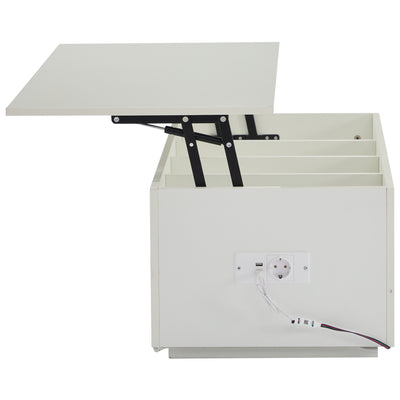 Table Basse Relevable Hydraulique Blanche Laquée avec LED RGB, Rangement Caché et Ports USB (100x50x35-60cm)  WHITE