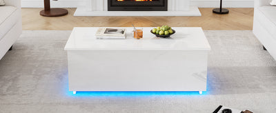 Table Basse Relevable Hydraulique Blanche Laquée avec LED RGB, Rangement Caché et Ports USB (100x50x35-60cm)  WHITE