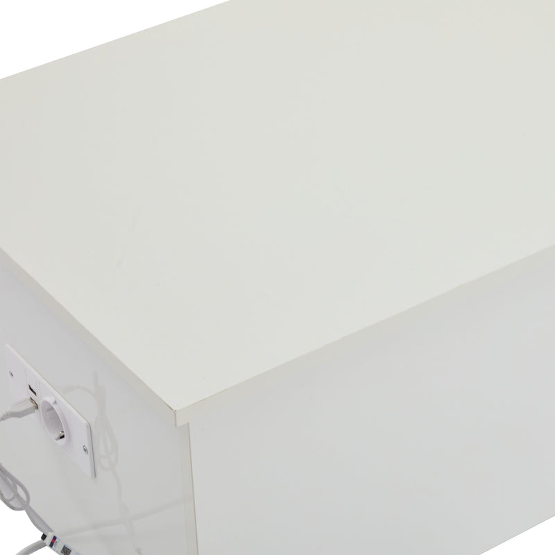 Table Basse Relevable Hydraulique Blanche Laquée avec LED RGB, Rangement Caché et Ports USB (100x50x35-60cm)  WHITE