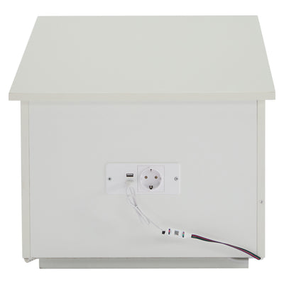 Table Basse Relevable Hydraulique Blanche Laquée avec LED RGB, Rangement Caché et Ports USB (100x50x35-60cm)  WHITE