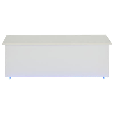 Table Basse Relevable Hydraulique Blanche Laquée avec LED RGB, Rangement Caché et Ports USB (100x50x35-60cm)  WHITE