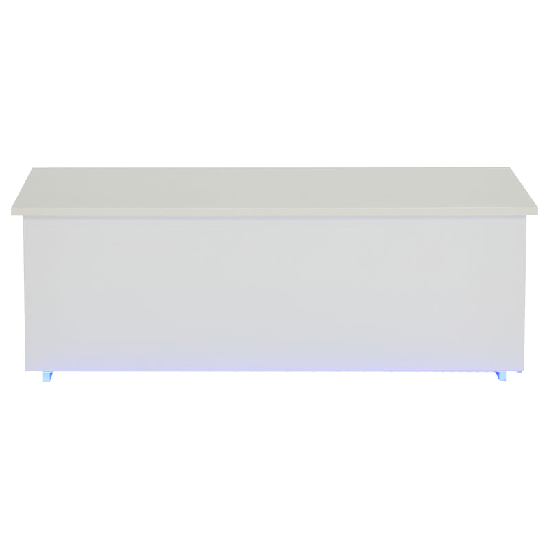 Table Basse Relevable Hydraulique Blanche Laquée avec LED RGB, Rangement Caché et Ports USB (100x50x35-60cm)  WHITE