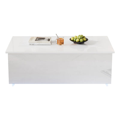 Table Basse Relevable Hydraulique Blanche Laquée avec LED RGB, Rangement Caché et Ports USB (100x50x35-60cm)  WHITE