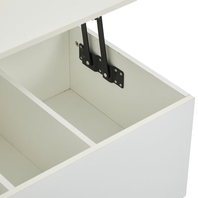 Table Basse Relevable Hydraulique Blanche Laquée avec LED RGB, Rangement Caché et Ports USB (100x50x35-60cm)  WHITE