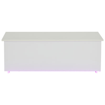 Table Basse Relevable Hydraulique Blanche Laquée avec LED RGB, Rangement Caché et Ports USB (100x50x35-60cm)  WHITE