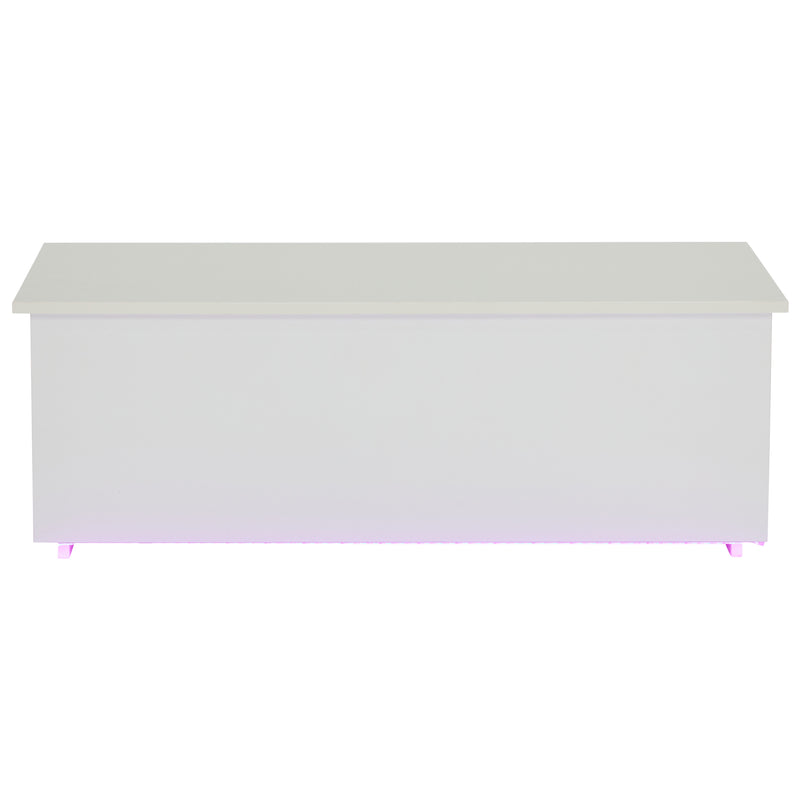 Table Basse Relevable Hydraulique Blanche Laquée avec LED RGB, Rangement Caché et Ports USB (100x50x35-60cm)  WHITE