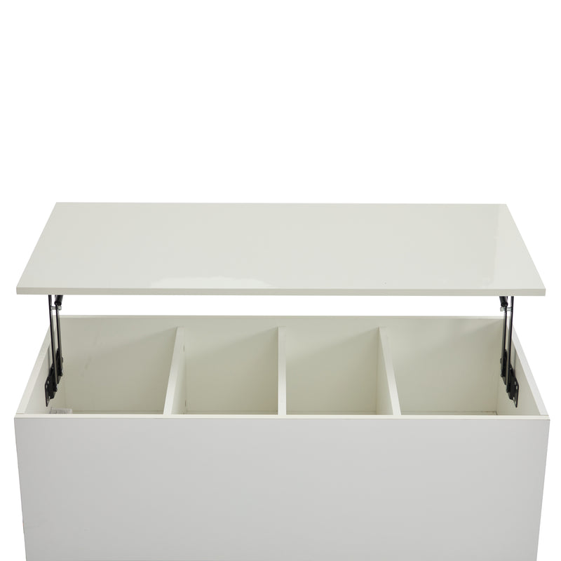 Table Basse Relevable Hydraulique Blanche Laquée avec LED RGB, Rangement Caché et Ports USB (100x50x35-60cm)  WHITE