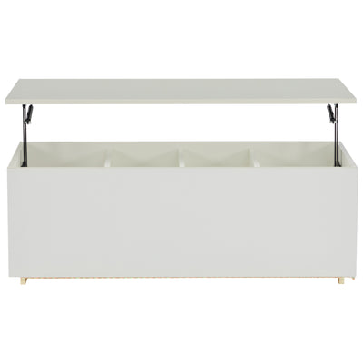 Table Basse Relevable Hydraulique Blanche Laquée avec LED RGB, Rangement Caché et Ports USB (100x50x35-60cm)  WHITE