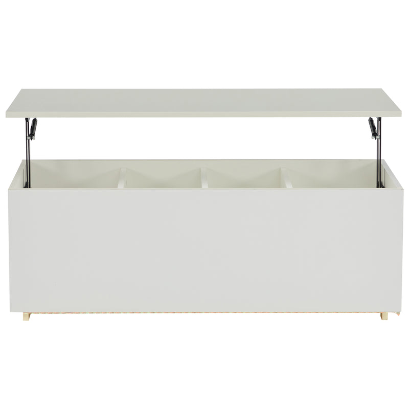 Table Basse Relevable Hydraulique Blanche Laquée avec LED RGB, Rangement Caché et Ports USB (100x50x35-60cm)  WHITE