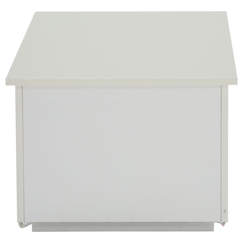 Table Basse Relevable Hydraulique Blanche Laquée avec LED RGB, Rangement Caché et Ports USB (100x50x35-60cm)  WHITE