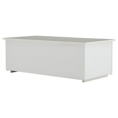 Table Basse Relevable Hydraulique Blanche Laquée avec LED RGB, Rangement Caché et Ports USB (100x50x35-60cm)  WHITE