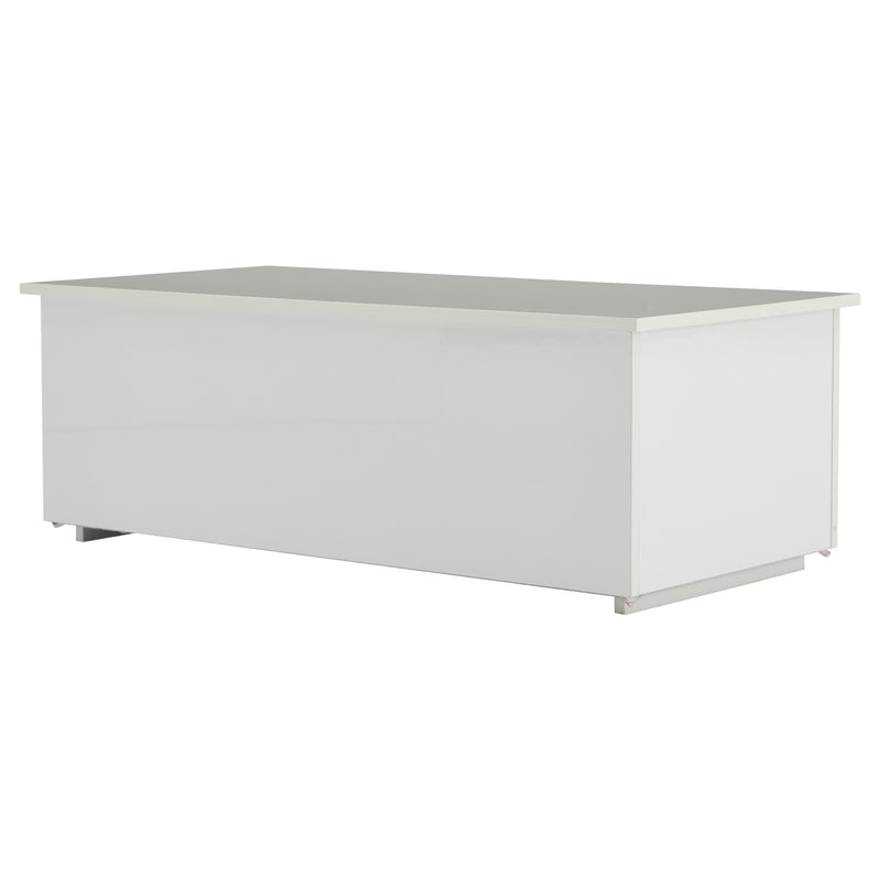 Table Basse Relevable Hydraulique Blanche Laquée avec LED RGB, Rangement Caché et Ports USB (100x50x35-60cm)  WHITE