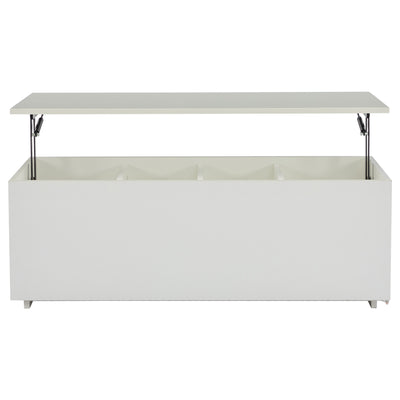 Table Basse Relevable Hydraulique Blanche Laquée avec LED RGB, Rangement Caché et Ports USB (100x50x35-60cm)  WHITE