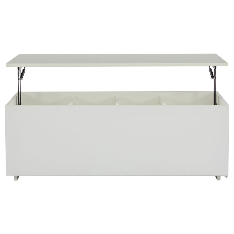 Table Basse Relevable Hydraulique Blanche Laquée avec LED RGB, Rangement Caché et Ports USB (100x50x35-60cm)  WHITE