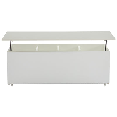 Table Basse Relevable Hydraulique Blanche Laquée avec LED RGB, Rangement Caché et Ports USB (100x50x35-60cm)  WHITE