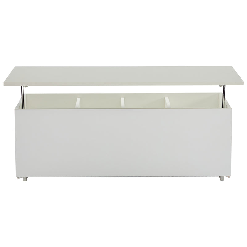 Table Basse Relevable Hydraulique Blanche Laquée avec LED RGB, Rangement Caché et Ports USB (100x50x35-60cm)  WHITE