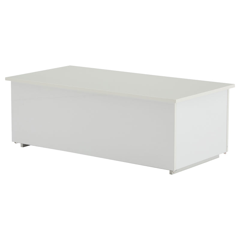 Table Basse Relevable Hydraulique Blanche Laquée avec LED RGB, Rangement Caché et Ports USB (100x50x35-60cm)  WHITE