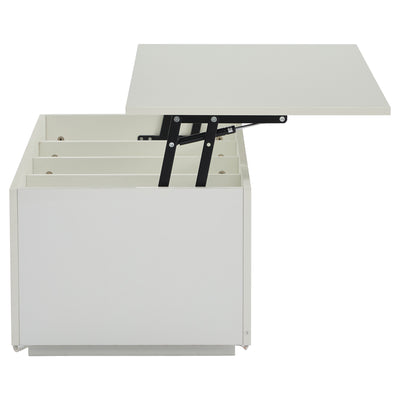 Table Basse Relevable Hydraulique Blanche Laquée avec LED RGB, Rangement Caché et Ports USB (100x50x35-60cm)  WHITE
