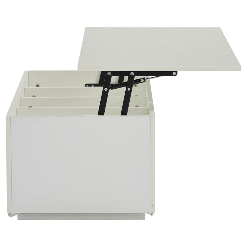 Table Basse Relevable Hydraulique Blanche Laquée avec LED RGB, Rangement Caché et Ports USB (100x50x35-60cm)  WHITE