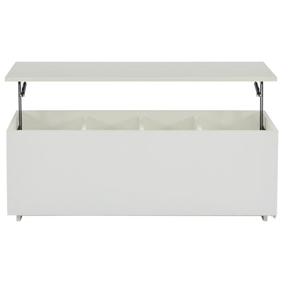 Table Basse Relevable Hydraulique Blanche Laquée avec LED RGB, Rangement Caché et Ports USB (100x50x35-60cm)  WHITE