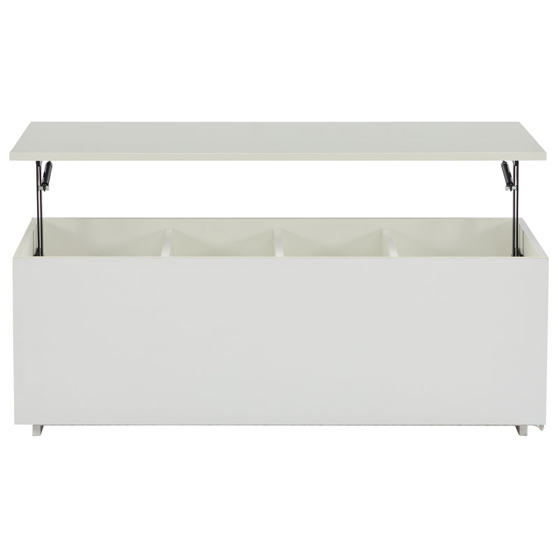 Table Basse Relevable Hydraulique Blanche Laquée avec LED RGB, Rangement Caché et Ports USB (100x50x35-60cm)  WHITE