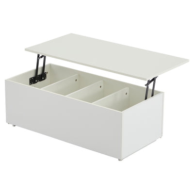 Table Basse Relevable Hydraulique Blanche Laquée avec LED RGB, Rangement Caché et Ports USB (100x50x35-60cm)  WHITE