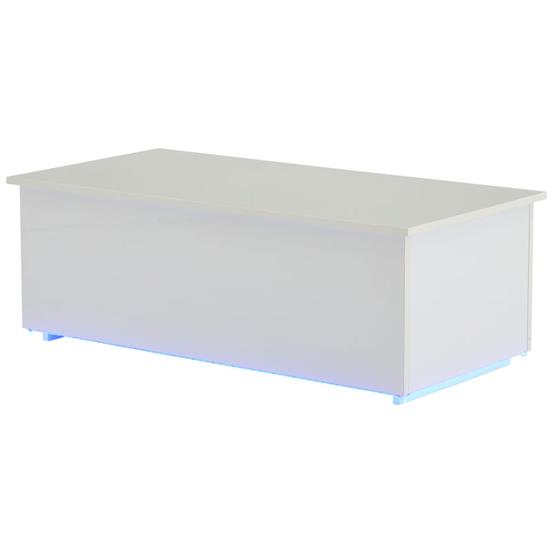 Table Basse Relevable Hydraulique Blanche Laquée avec LED RGB, Rangement Caché et Ports USB (100x50x35-60cm)  WHITE