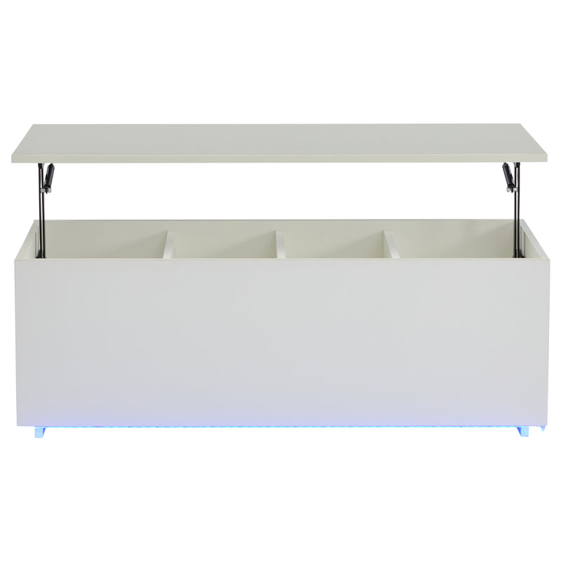 Table Basse Relevable Hydraulique Blanche Laquée avec LED RGB, Rangement Caché et Ports USB (100x50x35-60cm)  WHITE