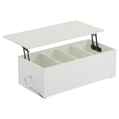 Table Basse Relevable Hydraulique Blanche Laquée avec LED RGB, Rangement Caché et Ports USB (100x50x35-60cm)  WHITE