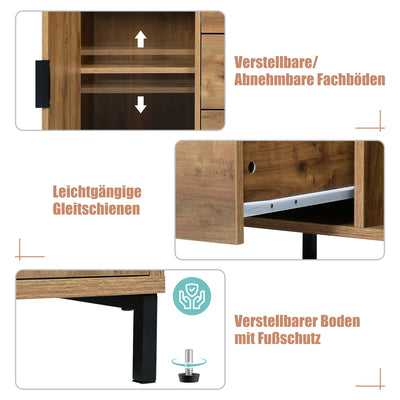 Commode / Buffet Industriel Moderne Chêne Foncé avec 3 Tiroirs, 2 Portes et Étagères Réglables (120x40x76cm) OMNAERS.