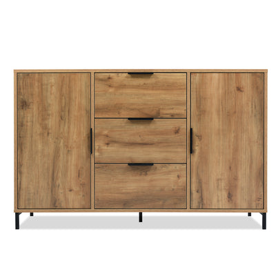 Commode / Buffet Industriel Moderne Chêne Foncé avec 3 Tiroirs, 2 Portes et Étagères Réglables (120x40x76cm) OMNAERS.