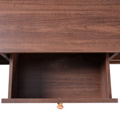 Table Basse Design en Noyer et Rotin Naturel avec Rangement Caché OSOR
