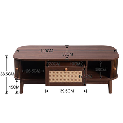 Table Basse Design en Noyer et Rotin Naturel avec Rangement Caché OSOR
