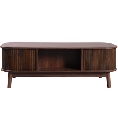 Table Basse Design en Noyer et Rotin Naturel avec Rangement Caché OSOR