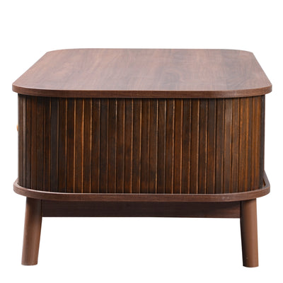 Table Basse Design en Noyer et Rotin Naturel avec Rangement Caché OSOR