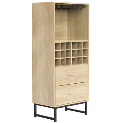 Meuble Bar à Vin Élégant en Bois avec 18 Casiers, Porte-Verres et Pieds Métalliques Noirs OVA