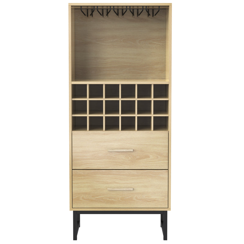 Meuble Bar à Vin Élégant en Bois avec 18 Casiers, Porte-Verres et Pieds Métalliques Noirs OVA