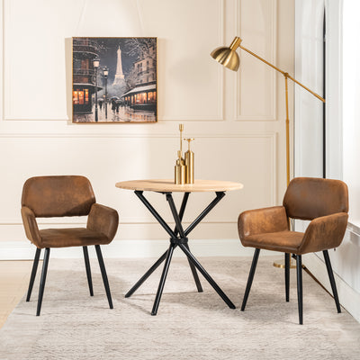 Set of 2 industrial style dining chairs in retro brown fabric with black legs MAYFAIR SUEDE BROWN