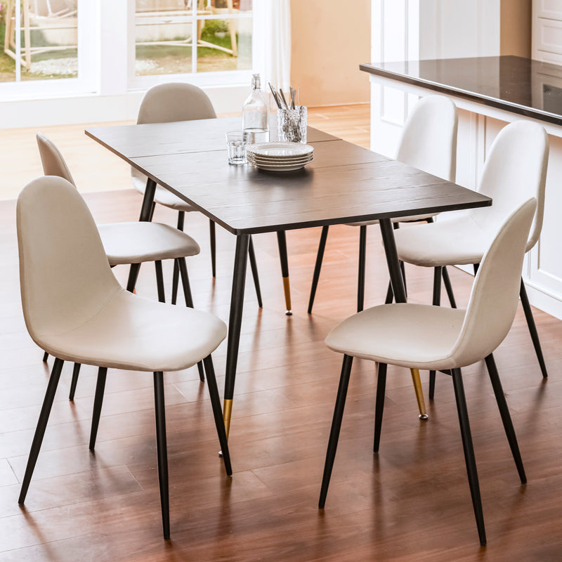 Set of 4 Scandinavian dining chairs in off-white fabric with black legs CHARLTON LUMOS FABRIC BEIGE BLACK LEG