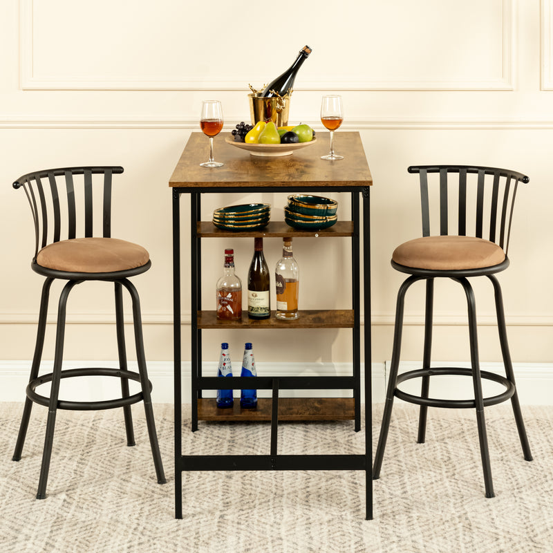 Set of 2 brown bistro style swivel bar stools with footrests, 2 possible seat heights 62/73cm PISTIL 24/29 INCH