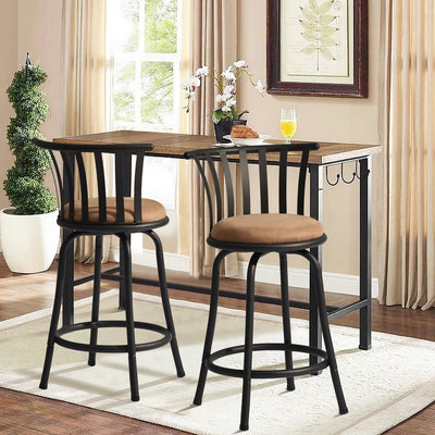 Set of 2 brown bistro style swivel bar stools with footrests, 2 possible seat heights 62/73cm PISTIL 24/29 INCH