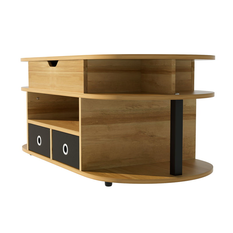 Table Basse Relevable Multifonctionnelle Noir & Bois avec Rangement et Tiroirs en Tissu (105x50cm) PHAHRAIRS