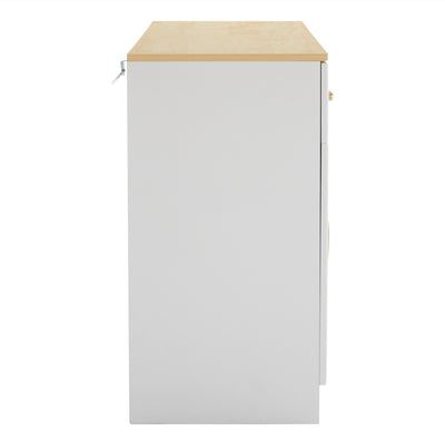 Buffet Style Ferme Blanc et Chêne avec 4 Tiroirs et 4 Portes, Rangement Optimisé et Anti-Basculement PHECHEANS