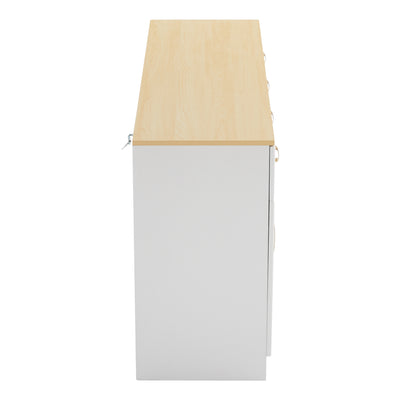 Buffet Style Ferme Blanc et Chêne avec 4 Tiroirs et 4 Portes, Rangement Optimisé et Anti-Basculement PHECHEANS
