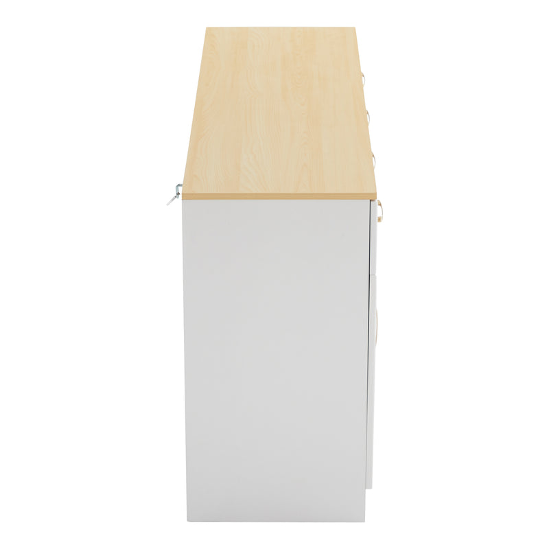 Buffet Style Ferme Blanc et Chêne avec 4 Tiroirs et 4 Portes, Rangement Optimisé et Anti-Basculement PHECHEANS