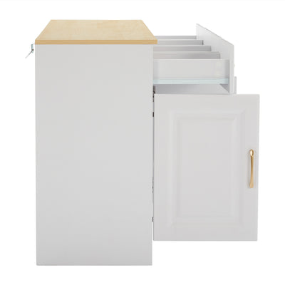 Buffet Style Ferme Blanc et Chêne avec 4 Tiroirs et 4 Portes, Rangement Optimisé et Anti-Basculement PHECHEANS