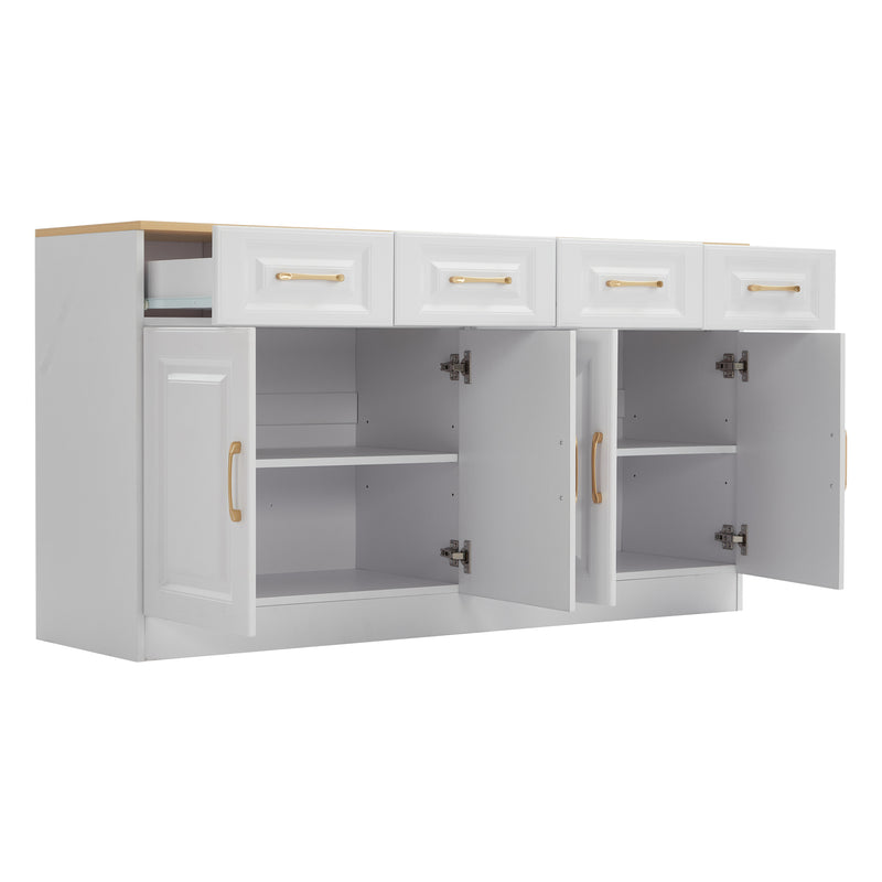 Buffet Style Ferme Blanc et Chêne avec 4 Tiroirs et 4 Portes, Rangement Optimisé et Anti-Basculement PHECHEANS
