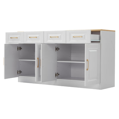 Buffet Style Ferme Blanc et Chêne avec 4 Tiroirs et 4 Portes, Rangement Optimisé et Anti-Basculement PHECHEANS