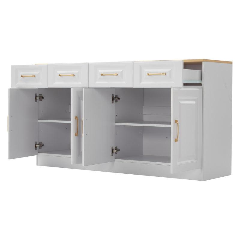 Buffet Style Ferme Blanc et Chêne avec 4 Tiroirs et 4 Portes, Rangement Optimisé et Anti-Basculement PHECHEANS
