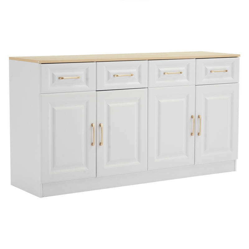 Buffet Style Ferme Blanc et Chêne avec 4 Tiroirs et 4 Portes, Rangement Optimisé et Anti-Basculement PHECHEANS